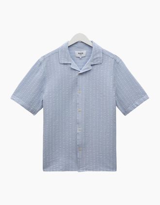 Wax London Mens Wax London Didcot Seersucker Stripe Short Sleeve Shirt - Blue - Size: 38/Regular