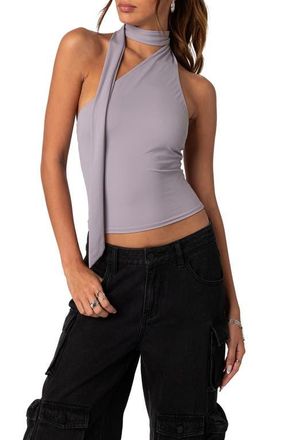 Edikted Melony Scarf Halter Top in Gray at Nordstrom, Size X-Small