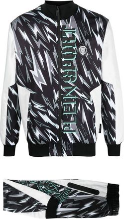 Plein Sport lightning bolt-print track suit - men - Cotton/Polyester - M - Black