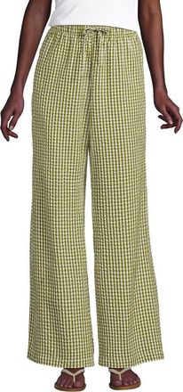 Lands End Seersucker High Rise Drawstring Wide Leg Pants in Vintage Lime Green Gingham at Nordstrom, Size Medium