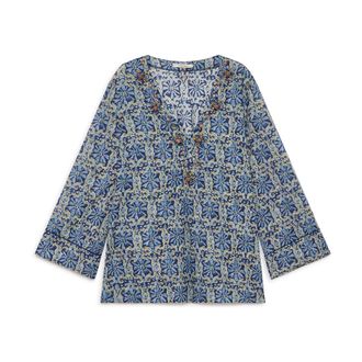 Maliparmi Blouses, female, Blue, S, Flower Batik Caftan