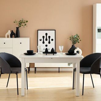 Dmora Mesa Fija Litabana, 6 Plazas, Forma Rectangular, Encimera De Madera Noble, 120x70x76h Cm Blanco