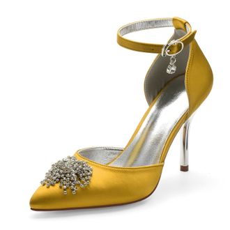 Miyoopark Wedding Shoes for Bride Ankle Strap Evening Pumps for Women M527 Yellow UK 8.5