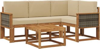 vidaXL Conjunto De Sof&aacute;s De Exterior 5 Uds. Natural Y Beige Poli&eacute;ster Vidaxl