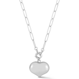 Chloe and Madison Puffy Heart Paperclip Chain Necklace in Silver at Nordstrom Rack
