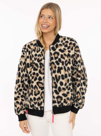 Zwillingsherz Bomberjacke ZWILLINGSHERZ Classic Leo, Damen, Gr. XL, beige, Boucl&eacute;, Obermaterial: 100% Polyester, gemustert, mehrfarbig, taillenbedeckt, ohne Ausschn