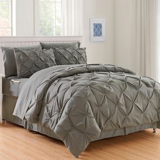 Elegant Comfort 8-pc Pintuck Pinch Comforter Set - Includes 4-pc Sheet Set With Sided Storage Pocket