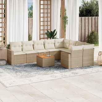 vidaXL Juego De Sof&aacute;s Jard&iacute;n Con Cojines Beige 10 Pzas Rat&aacute;n Sint&eacute;tico Vidaxl