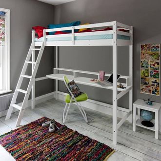 N&ouml;a & Nani Thomas High Sleeper Cabin Bed with Thea Desk in White | Size: Single