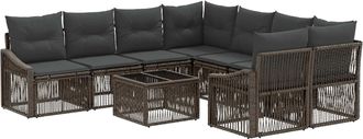 vidaXL Conjunto De Sof&aacute;s De Jard&iacute;n 9 Uds. Gris Rat&aacute;n Sint&eacute;tico Vidaxl