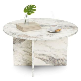 Dmora Mesa De Caf&eacute; Pianezza, Mesa De Centro Baja, Revistero Para Sof&aacute;, Estante De La Sala De Estar, 80x80 H45 Cm, M&aacute;rmol - Dmora