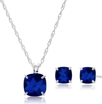 MAX + STONE 925 Sterling Silver Cushion Cut Gemstone Stud Earrings and Pendant Necklace