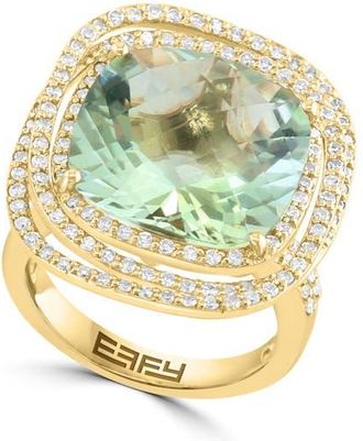 Effy 14K Yellow Gold Diamond & Green Amethyst Halo Cocktail Ring in 14K Gold at Nordstrom, Size 7
