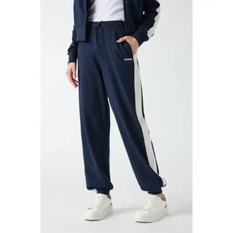 Guess Phoebe High Rise Stripe Joggers in Daring Ocean at Nordstrom, Size X-Small