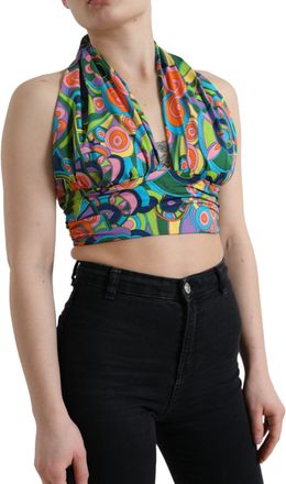 Dolce & Gabbana Womens Multicolor Halter Sleeveless Cropped Tank Top Silk