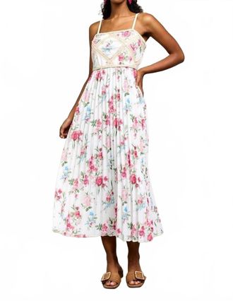 Skies Are Blue Clothing Printed Crochet Patch Pleated Sleeveless Midi Dress In Off White-Multi