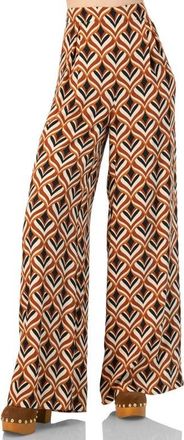 Ivonne Geometric Wide Leg Printed Pants with Side Zipper in Multi-Brown at Nordstrom, Size 10
