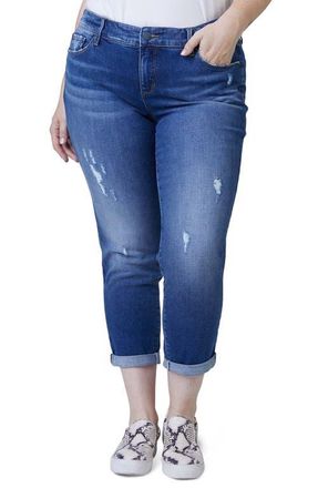 Slink Jeans Distressed Roll Cuff Boyfriend Jeans in Linda at Nordstrom, Size 12W