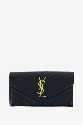 Saint Laurent Grosse Brieftasche aus Grain-de-Poudre-Leder Monogram