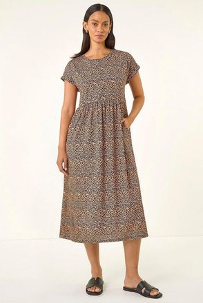 DUSK Leopard Print Midi Stretch Dress