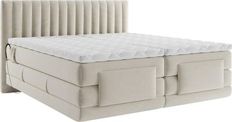 Vente-Unique Conjunto completo boxspring cabecera con costuras verticales + somieres relax el&eacute;ctricos + colch&oacute;n + sobrecolch&oacute;n - 2 x 90 x 200 cm - Terciopelo - Bei