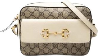 Gucci Pre-owned GG Supreme Horsebit Schoudertas - Dames - Vintage Schoudertas - Beige - ONE Size - Leer - Vintage