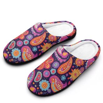 Generic Colorful Bohemian Flower Womens Slippers Warm House Slippers Indoor House Shoes with Anti-Skid Rubber Sole