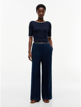 Tommy Hilfiger Womens Straight Linen Pull-On Pant - Navy - 4