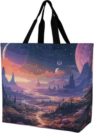 Generic Colorful Retro Space Theme Handbag Durable Women Handbag Lightweight Shoulder Bags For Work Ladies College