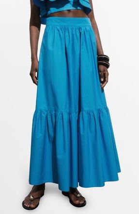 Mango Tiered Cotton Maxi Skirt in Blue at Nordstrom Rack, Size 6
