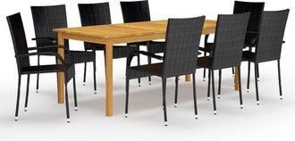 vidaXL Juego De Comedor De Jard&iacute;n De 9 Piezas Negro Vidaxl
