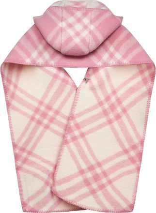 Burberry Womens Hooded Scarf Pink Check Wool Scarfs