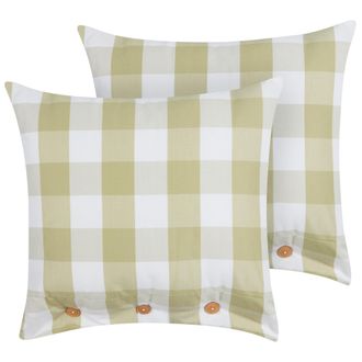 Beliani Beliani - Conjunto De 2 Cojines De Algod&oacute;n A Cuadros Estilo Cottage Verde 45 X 45 Cm Tamnine