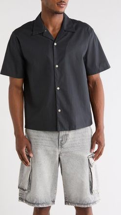 PacSun Elai Solid Cotton & Linen Camp Shirt in Black at Nordstrom, Size X-Large