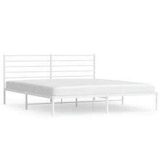 Berkfield Home Metal Bed Frame with Headboard White 180x200 cm Super King