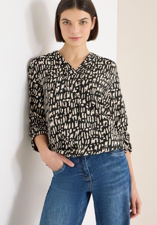 Cecil Langarmbluse CECIL, Damen, Gr. XXL (46), raw khaki, Web, Obermaterial: 100% Viskose, gemustert, h&uuml;ftbedeckend, V-Ausschnitt, elastischer Bund mit Gumm