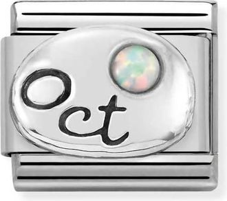 Nomination Unisex Birth Stones Links Bracelet In October White Opal Silver