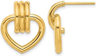 Diamond2Deal 14K Yellow Gold Heart Dangle Post Earrings