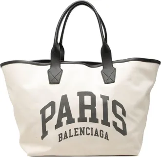 Balenciaga Black Ivory Canvas Leather Tote Bag (Pre-Owned)