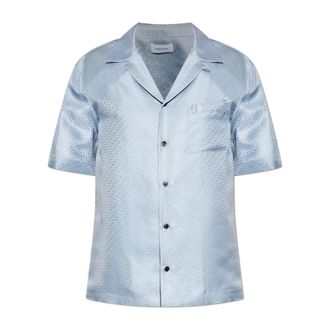 Ferragamo Kort Mouw Zijden Overhemd - Heren - Korte mouwen Overhemden - Blauw - L - Leer - Overhemden