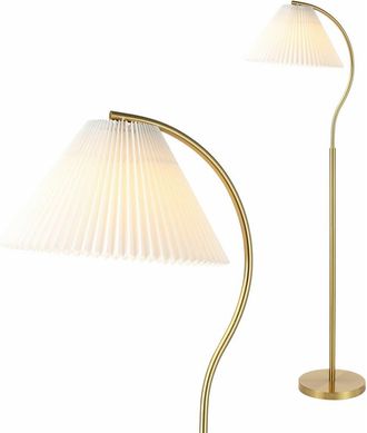 Jonathan Y Designs Devon Modern Glam Metal Arc LED Floor Lamp with Pleated Shade in Brass Gold at Nordstrom