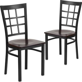 Flash Furniture 2 Pk. Black Window Back Metal Restaurant Chair - Walnut Wood Seat