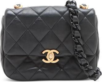 Chanel 2021-2025 Mini Quilted Lambskin Lacquered Chain Flap crossbody bag - women - Lambskin - One Size - Black