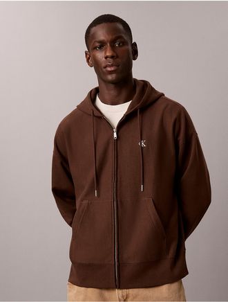 Calvin Klein Jeans Calvin Klein Mens Premium Terry Relaxed Zip Hoodie - Brown - 2XL