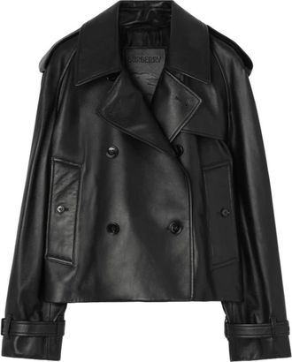 Burberry Cropped Leren Mayfair Trenchjas - Dames - Leren en Su&egrave;de Jassen - Zwart - XS - Leer - Jassen