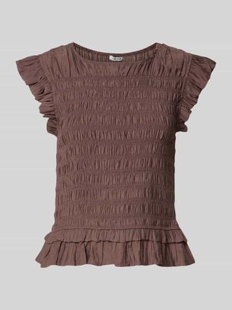 Mbym mbyM Blusentop aus Viskose-Mix mit Smok-Details Modell Venlora in Aubergine, Gr&ouml;&szlig;e XL