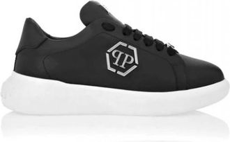 Philipp Plein Low Top Sneakers New Basic Hexagon - Heren - Sneakers - Zwart - 45 EU - Leer - Schoenen