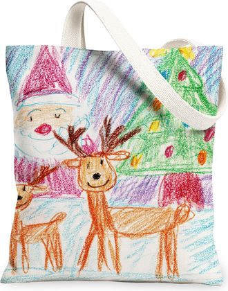 Generic Christmas Reindeer Canvas Tote Bags, Holiday Illustration Eco-Friendly Grocery Bags, Winter Colorful Lightweight Washable S, Colorful, 13x15 Inch