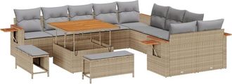vidaXL Garden Sofa Set with Cushion 13 pcs Beige Poly rattan Vidaxl
