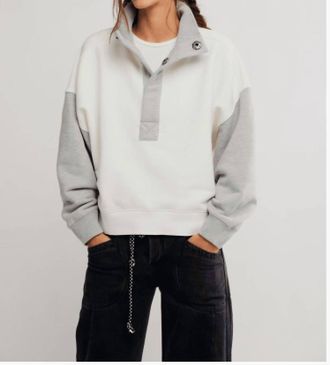 Free People Color Block Timeless Pullover In Stone